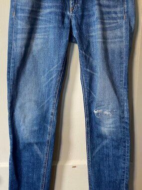 Rag & Bone Altered Dre Low-Rise Slim Boyfriend Blue Whiskered Denim Jeans Sz 28